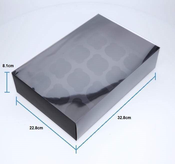 BOXXD™ CupcakeBoxes 12 Regular Cupcake Boxes with Clear Slide Cover - Black Designer Range