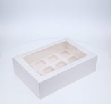 12 Regular Tall Cupcake Boxes with Clear Window - Gloss White