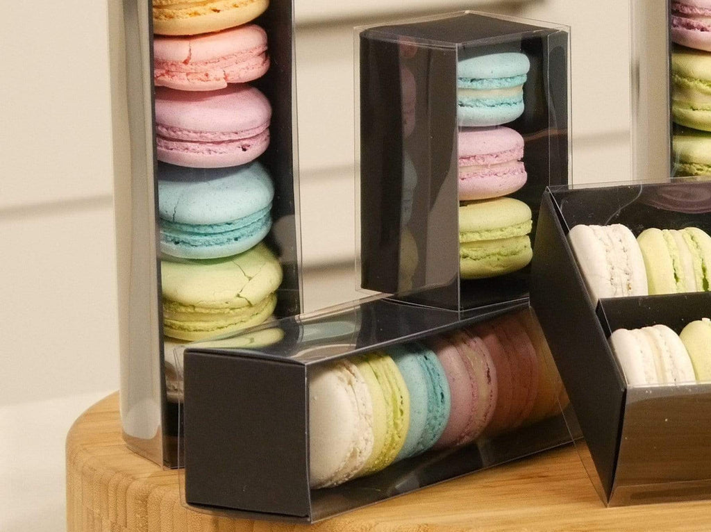 BOXXD™ MacaronBoxes 6 Macaron Dessert Box with Clear Slide Cover - Black Designer Range
