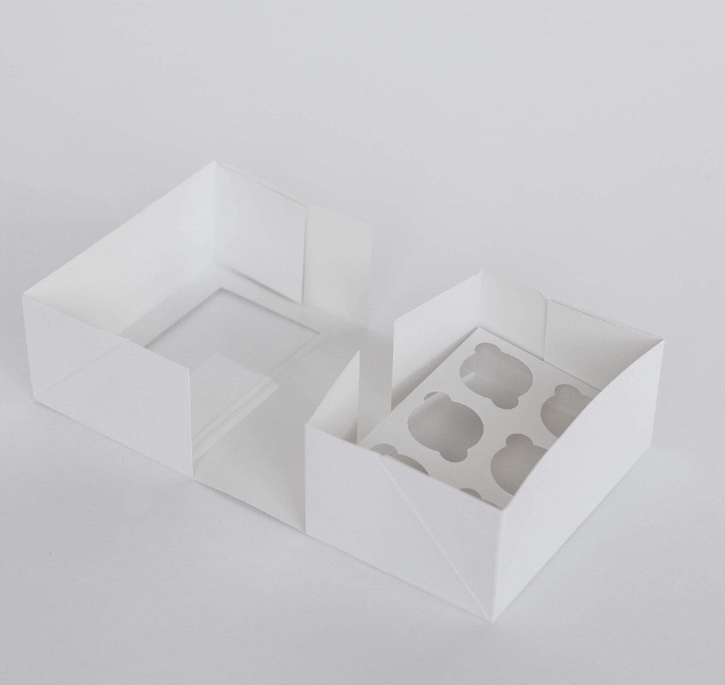 BOXXD™ CupcakeBoxes 6 Mini Cupcake Boxes with Clear Window - Gloss White