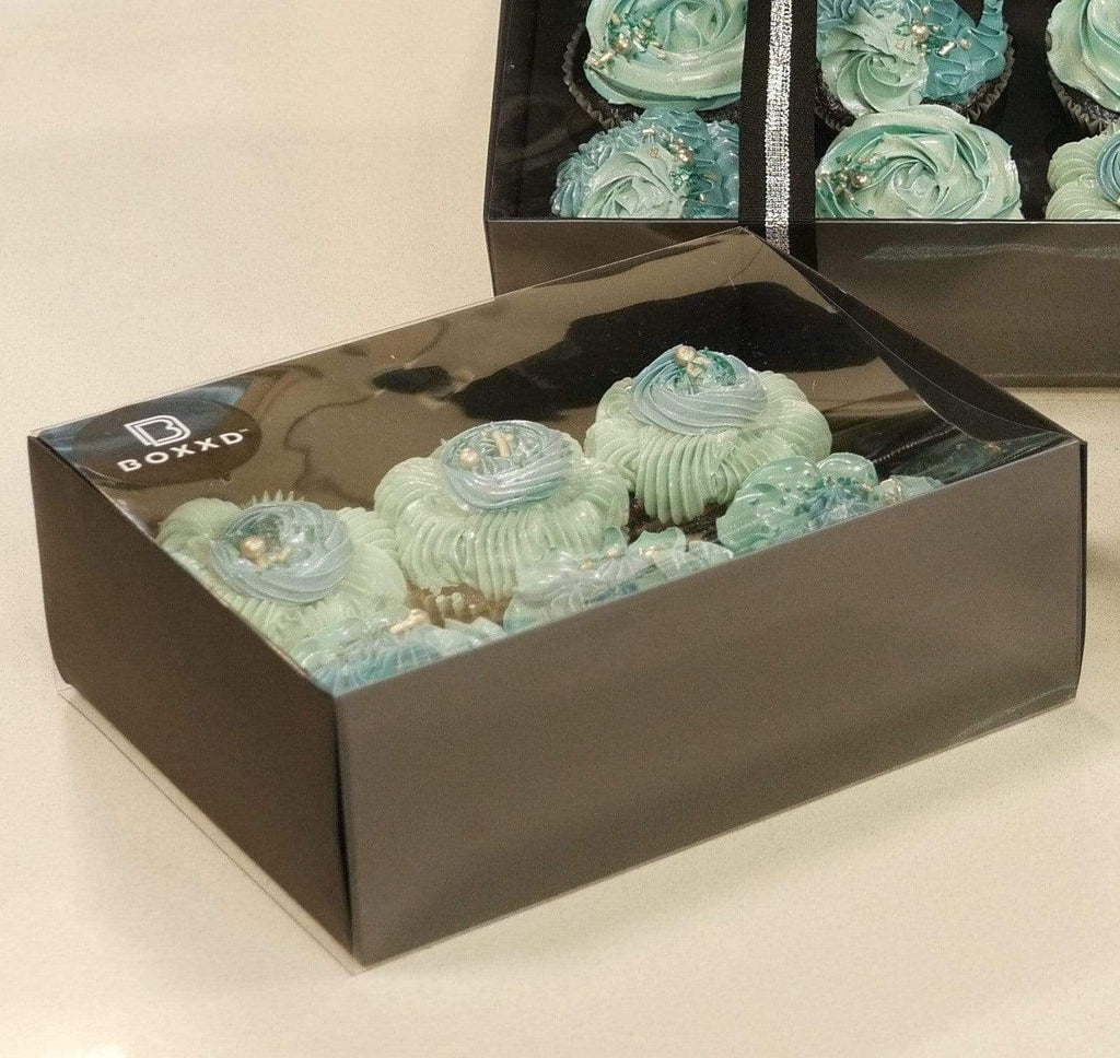 BOXXD™ CupcakeBoxes 6 Regular Cupcake Boxes with Clear Slide Cover - Black Designer Range