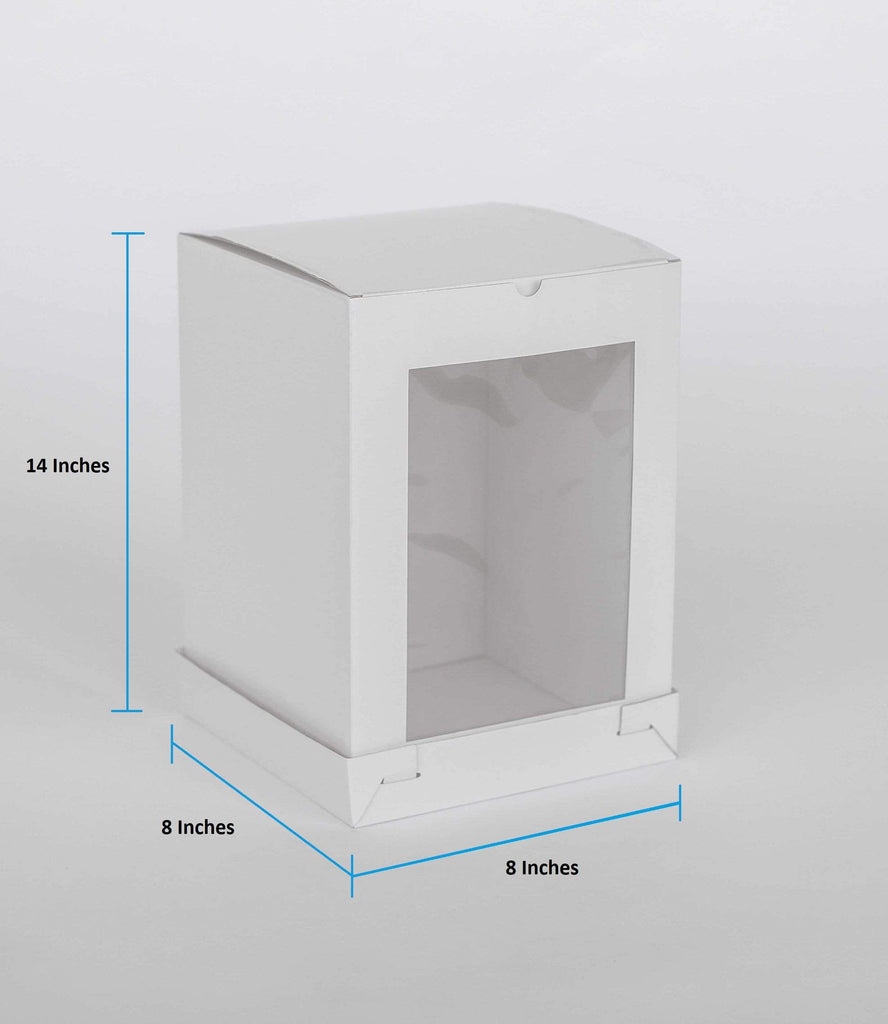 BOXXD™ CakeBoxes 8” x 8” x 14” Tall Height Cake Box with Front Clear Window - Gloss White