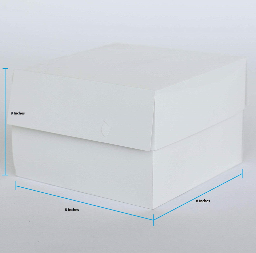 BOXXD™ CakeBoxes 8” x 8” x 8” Standard Height Cake Dessert Box with Top Cover - Gloss White