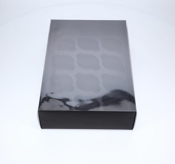 BOXXD™ CupcakeBoxes 12 Regular Cupcake Boxes with Clear Slide Cover - Black Designer Range