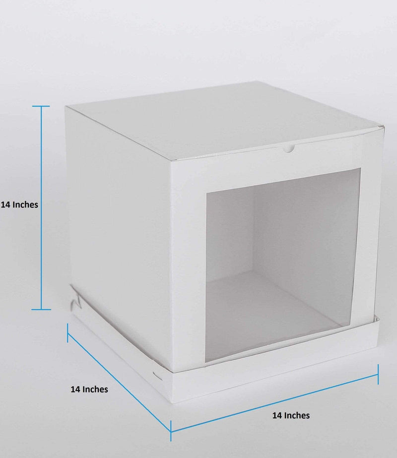 BOXXD™ CakeBoxes 14” x 14” x 14” Tall Height Cake Box with Front Clear Window - Gloss White