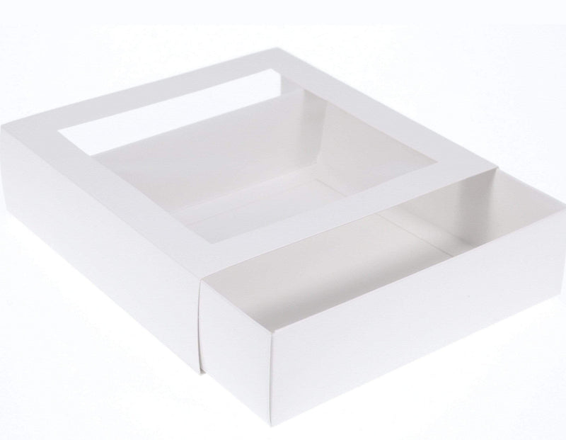 BOXXD™ CookieBoxes 18 x 18 x 5cm Medium Cookie Dessert Box with Slide Cover & Clear Window - Gloss White