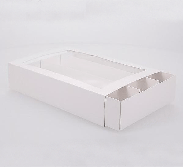 BOXXD™ MacaronBoxes 24 Macaron Dessert Box with Slide Cover & Clear Window - Gloss White